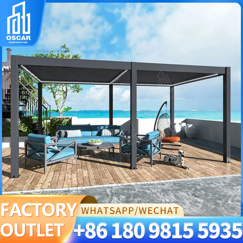 Custom Rainproof Pergola Roof Awing Motorized Freestanding Pergola Aluminium Outdoor Retractable Terrace Pergola