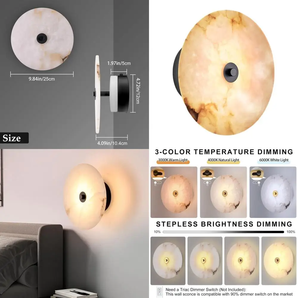 

Modern LED Wall Sconce with Natural Alabaster, 9.84 Diameter, 3CCT Dimmable, Hardwired, Suitable for Home Decor