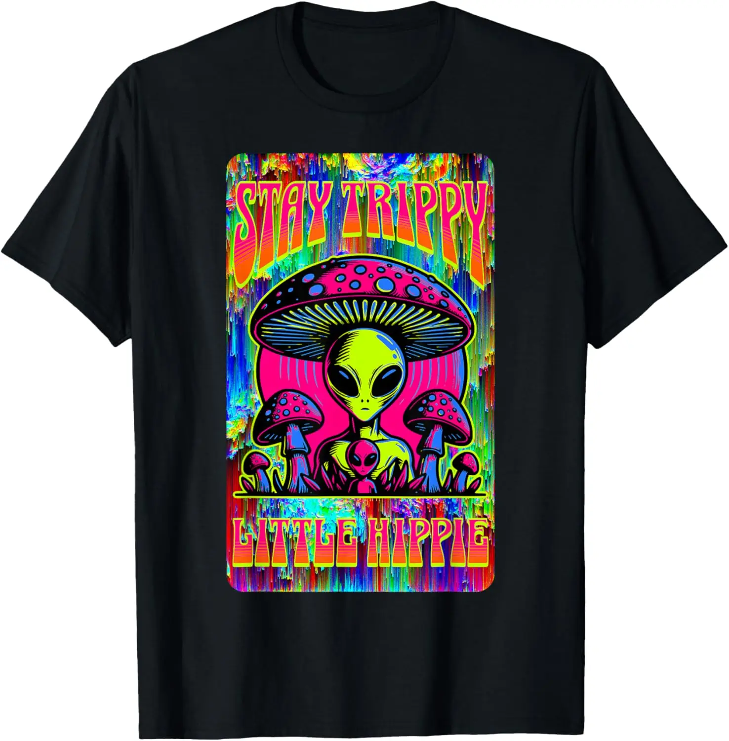 

Психоделическая футболка с изображением инопланетянина и гриба Stay Trippy Little Hippie, мужская повседневная хлопковая футболка