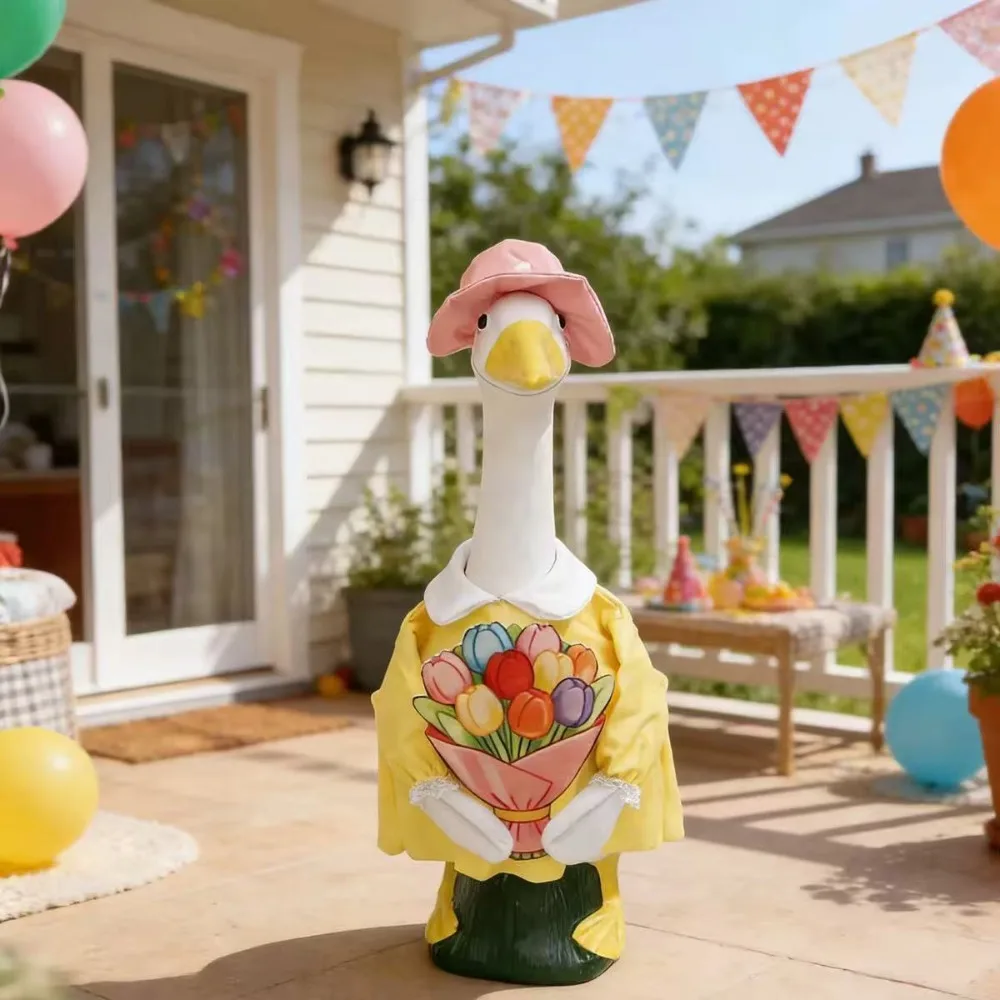 Easter Egg Print Porch Goose Outfit for 23 Inch Lawn Goose Statue, Yard Holiday Decor Clothes, Goose Not Included