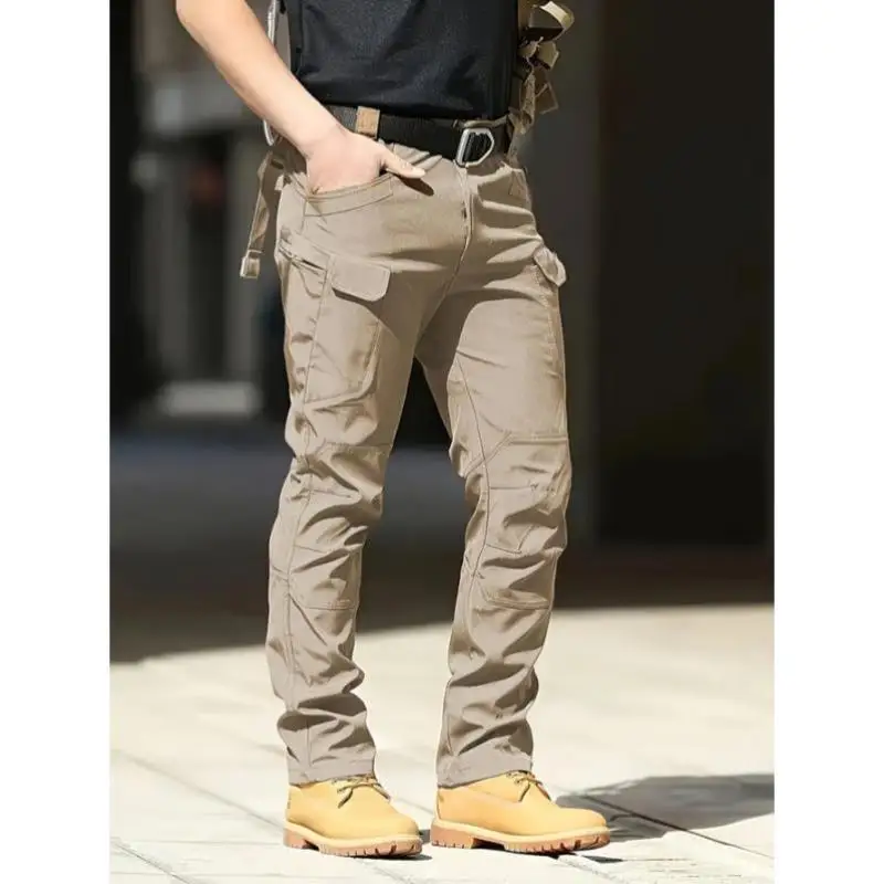 

New 2025 Men's Slim Fit Tactical Cargo Pants Straight Leg Sle Paratrooper Pants PVC Material ex Winter Collection