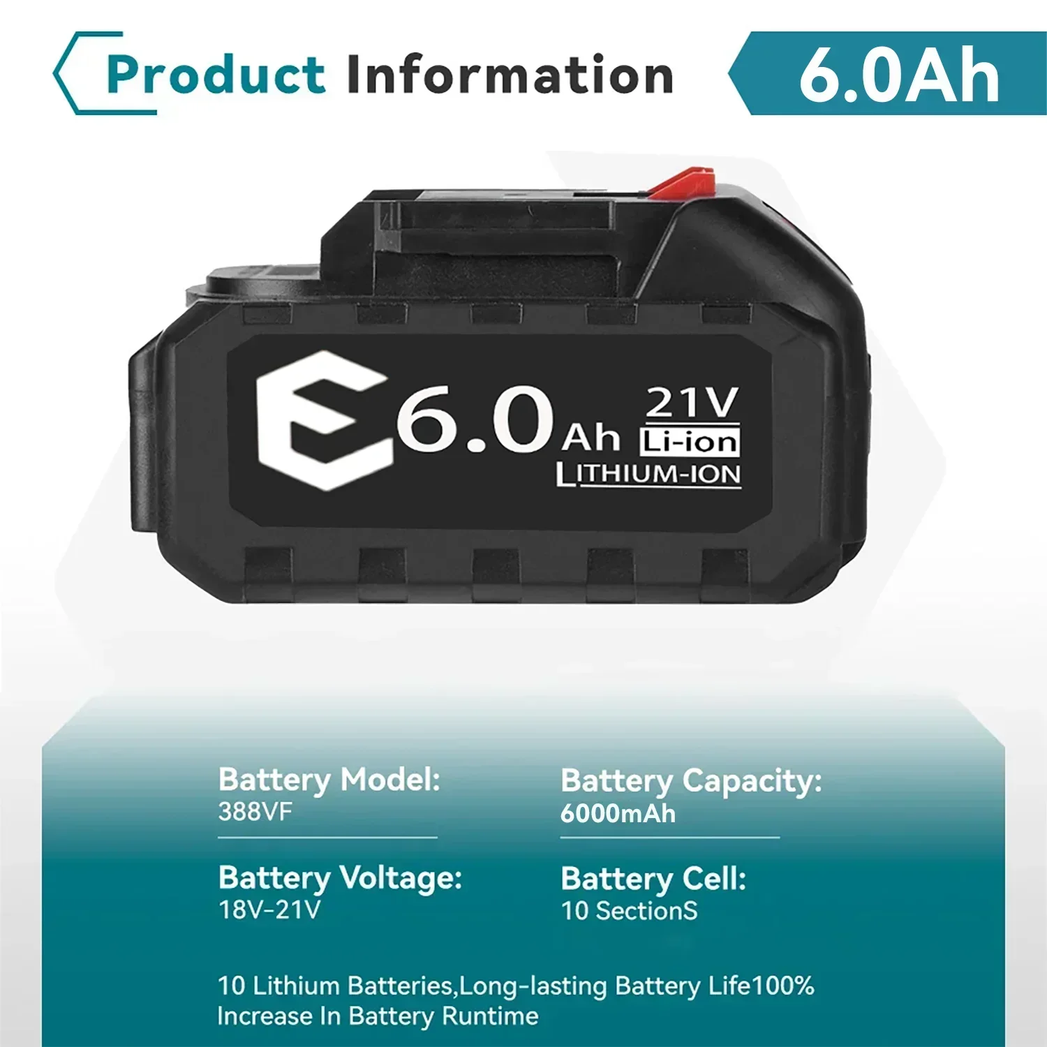 Baterie Makita 21V 6000mAh, 5S2P 18650 článků, ochrana proti přetížení, rychlé nabíjení, kompatibilní s vrtačkou/šroubovákem, certifikovaná bezpečnost - náhled 3