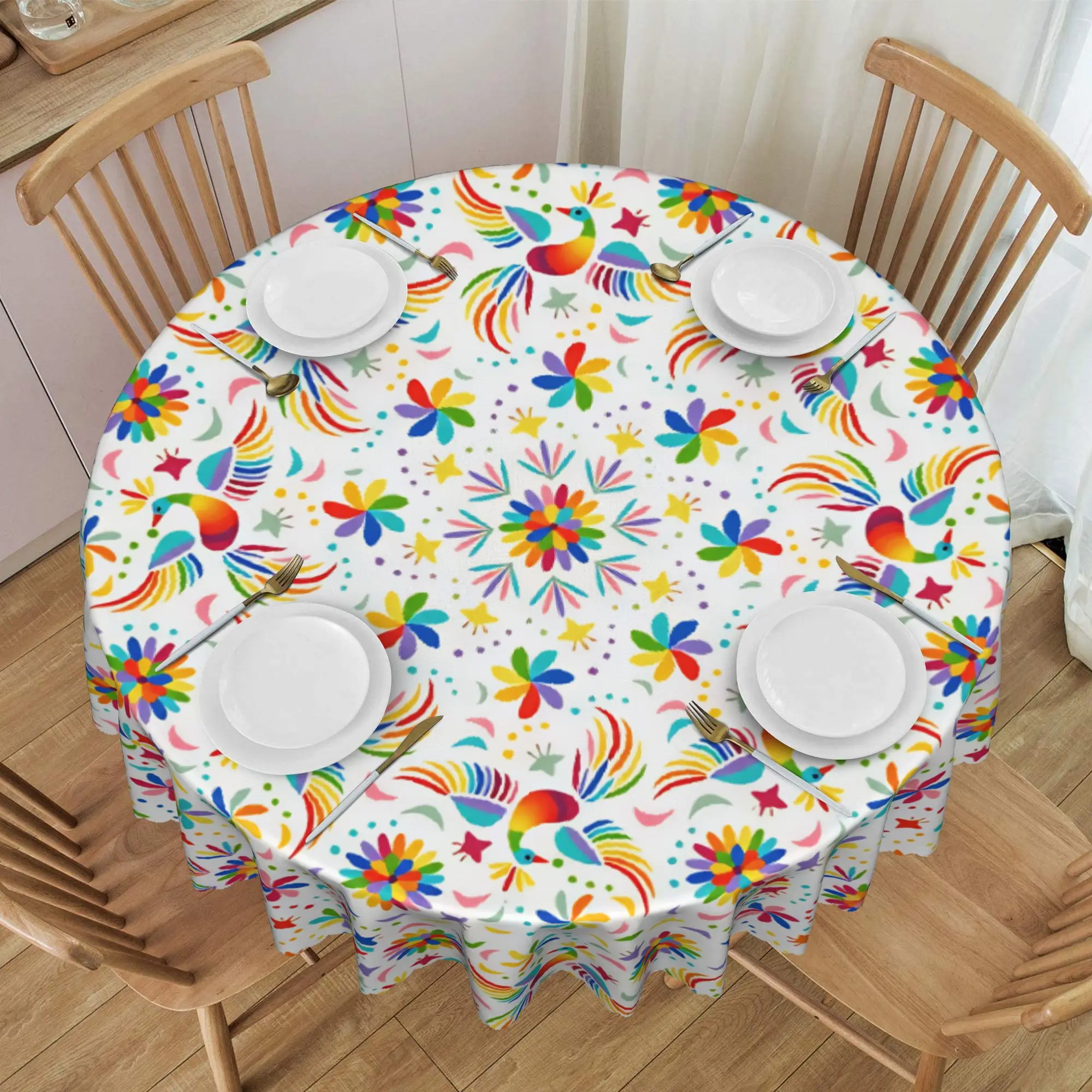 Nappe ronde à motif floral mexicain, motif folklorique, imperméable, 70 pouces, pour cuisine et salle à manger