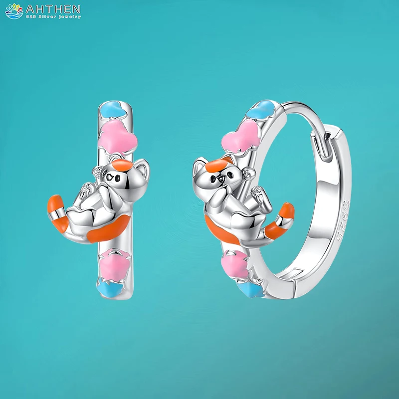 

Ahthen 925 Sterling Silver Stud Earrings Niche Lively Cat Hoop Earrings Fashion Women Jewelry Gift