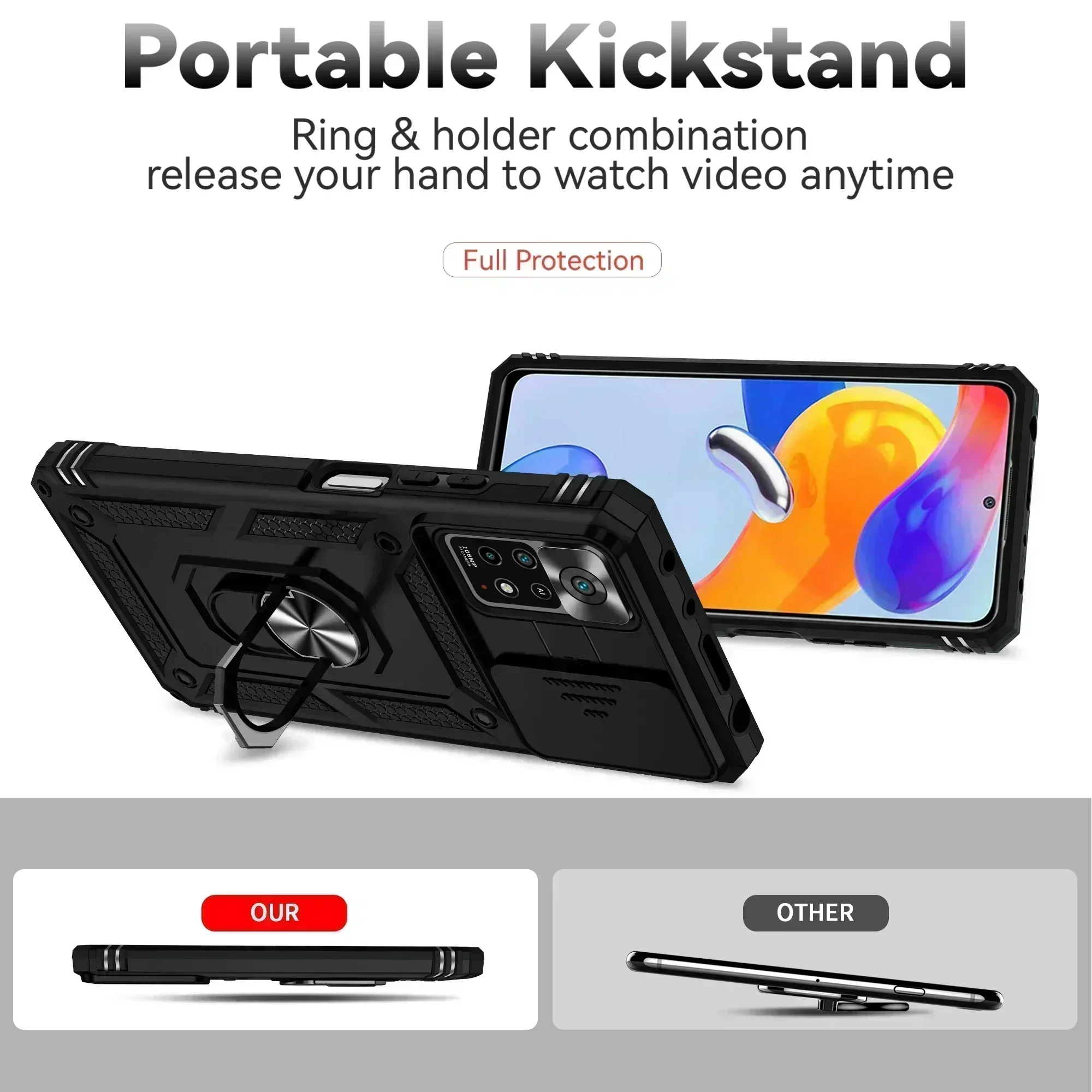 Ring Stand Cover For Redmi Note 11 Pro Plus Armor Anti-fall Camera Protection Phone Case For Redmi Note 11s Note11 Pro+ 5G Funda
