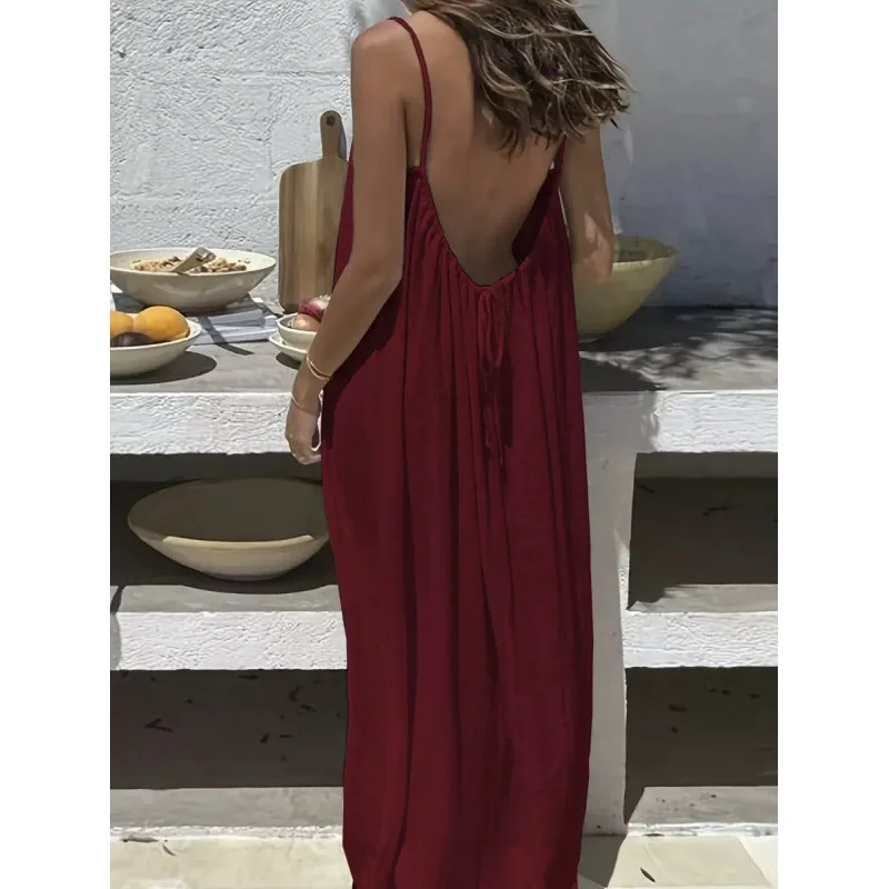 Vestido Largo Holgado para Mujer sin Tirantes y Espalda Descubierta, Cómodo para Dormir y Casual