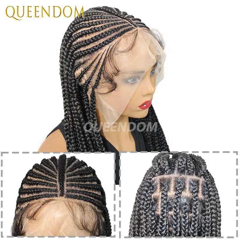 Плетеный парик Cornrow Box 32 дюйма Синтетические полные парики фронта шнурка Племенные косы для африканских женщин Парик Jumbo Braids Faux Locs Braid Wigs