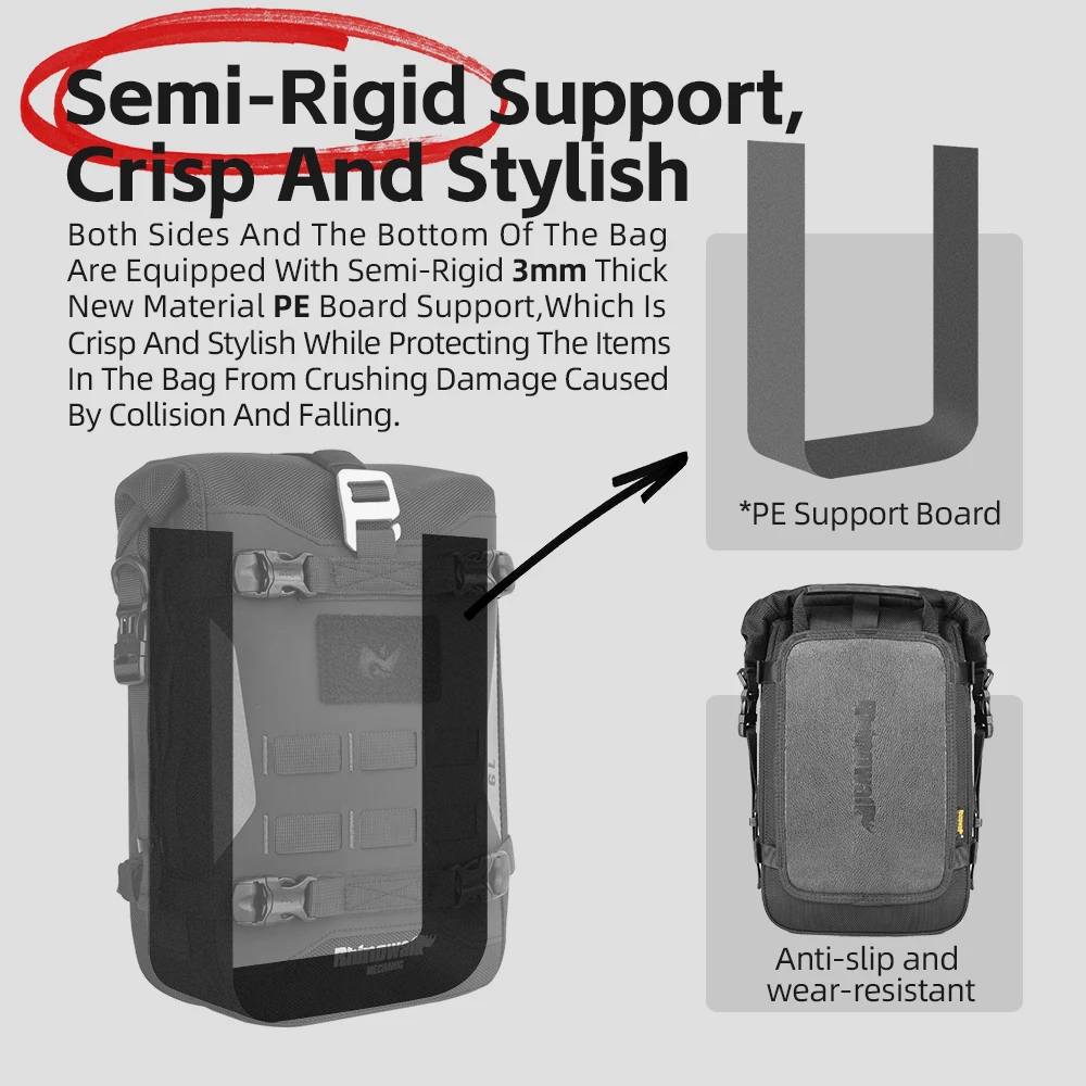Rhinowalk Motorcycle Bumper Bag 6L Waterproof Motor Crash Bar Bag With Support Board Back Panner Side Bag Molle System