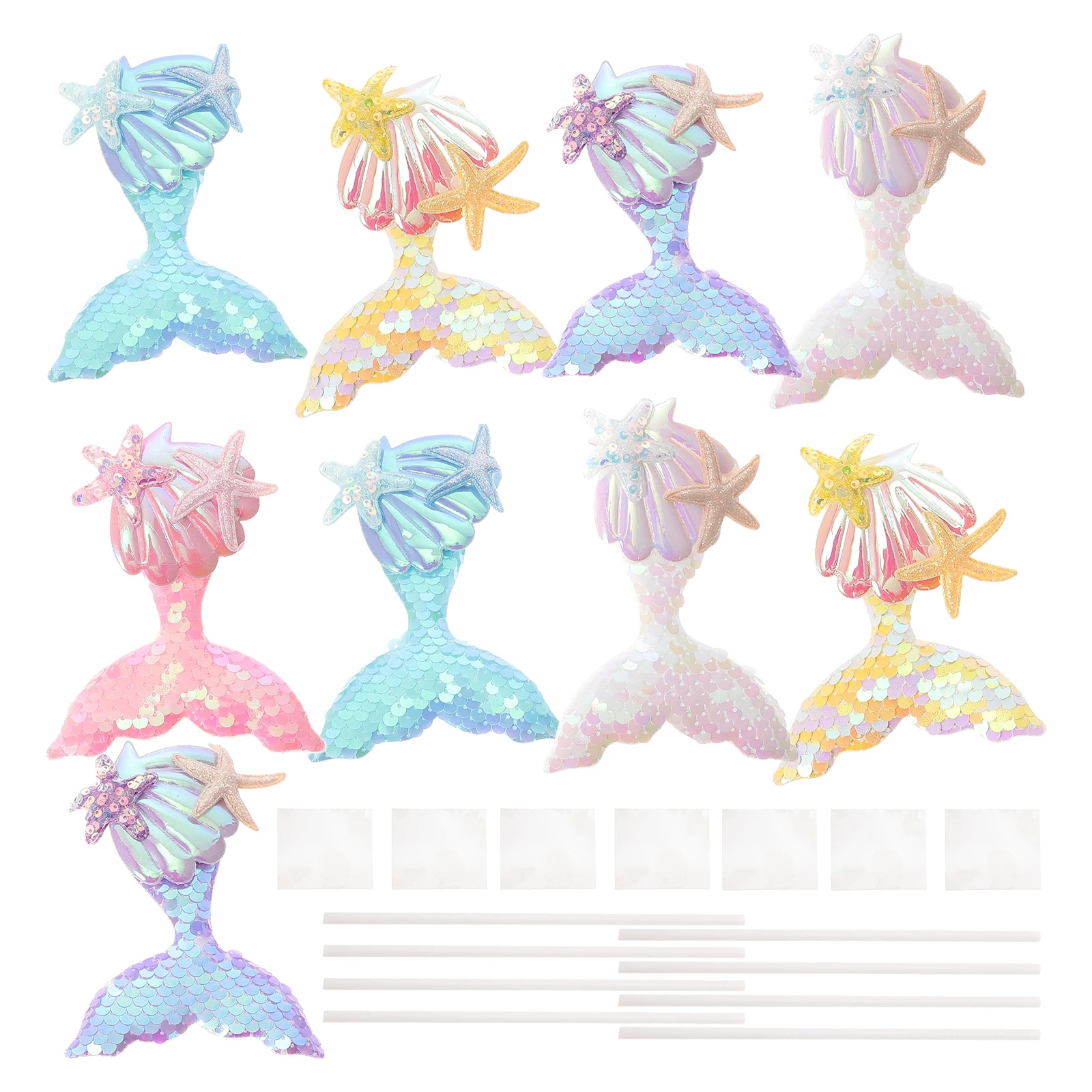 

10 Pcs Mermaid Tail Cake Card Insert Birthday Decorations Tails Party Toppers Cupcake Decorating Ornaments Dessert