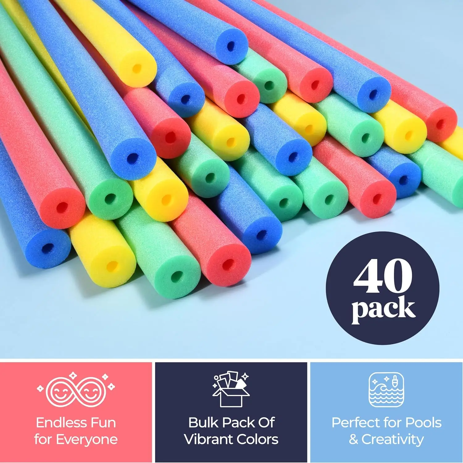 40 Pack Pool Noodles Foam - 4 Colors Extra Dense Foam Bulk Swim Noodles for Pool, Lake & Float Training - Durable Water & Exercise Tubes, Multi-Use, Craft Projects, Pipe Insulation view 6