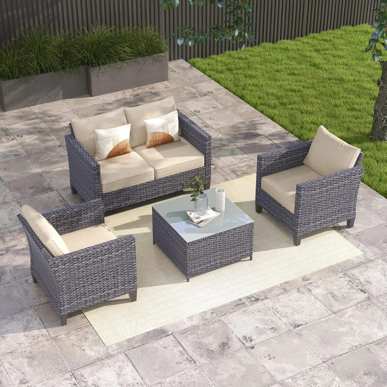 

Patio Furniture Set Outdoor Sectional Sofa Set with Loveseat Chairs Coffee TableCouch Wicker Rattan for Yard Porch