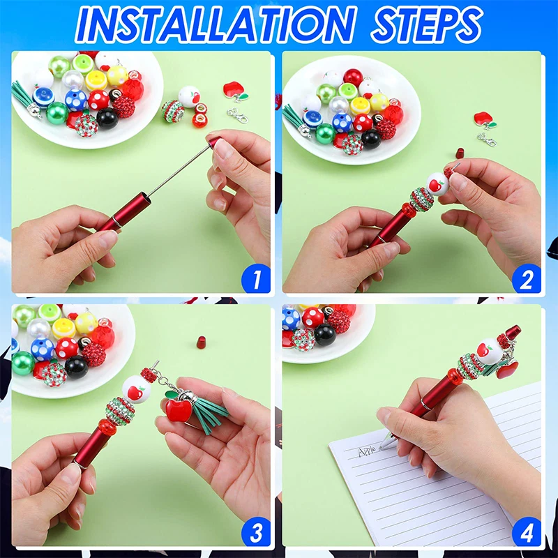 ปากกาลูกปัดพลาสติกปากกาบอลพอยท์60ชิ้นปากกาลูกปัด DIY สำหรับสำนักงานโรงเรียนผู้หญิงเด็กนักเรียนของขวัญ