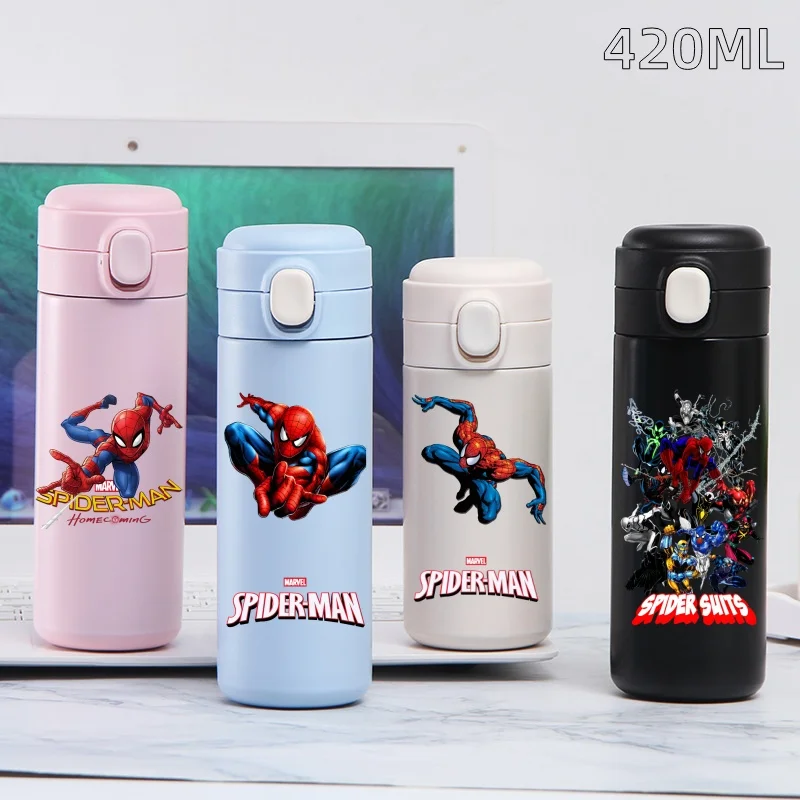 Marvel Spiderman 420ML izolowany kubek ze stali nierdzewnej o dużej pojemności Anime Cartoon butelki na wodę kubek wody pitnej prezenty dla studentów