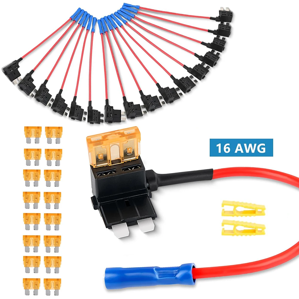 

16Pcs Standard Fuse Tap,12V Car Add-a-Circuit Adapter With 5A APR ATO Fuse Sets,Puller and Heat Shrink Butt Connector for Trucks