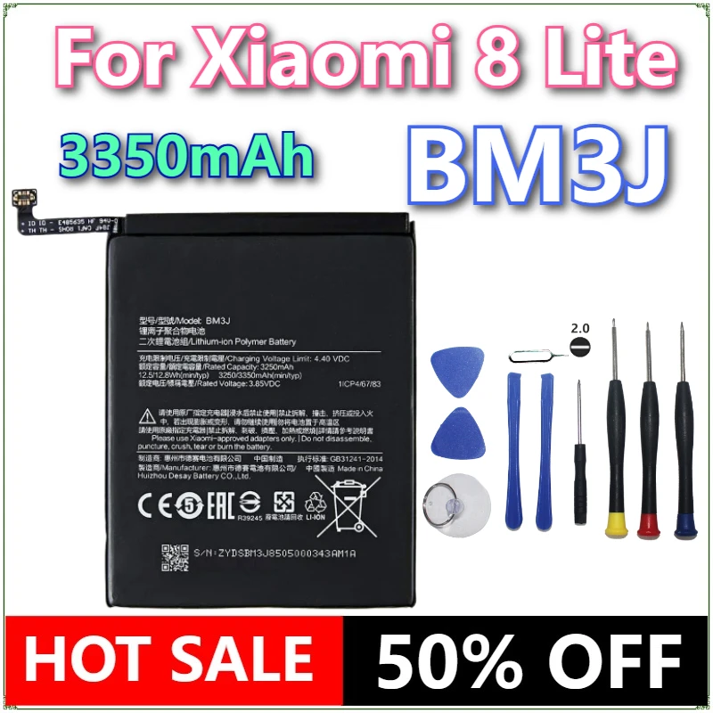 

Brand New Mobile Phone Battery BM3J 3350mAh For Xiaomi 8 Lite MI8 Lite BM3J High Quality Phone Replacement Batteries +Tools
