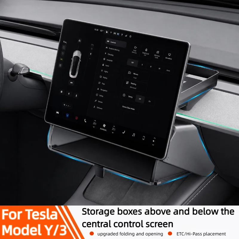 Pour la nouvelle Tesla Highland Model 3 Y Standard Juniper : Boîte de rangement magnétique sous l'écran, pliable, pour accessoires d'écran ETC