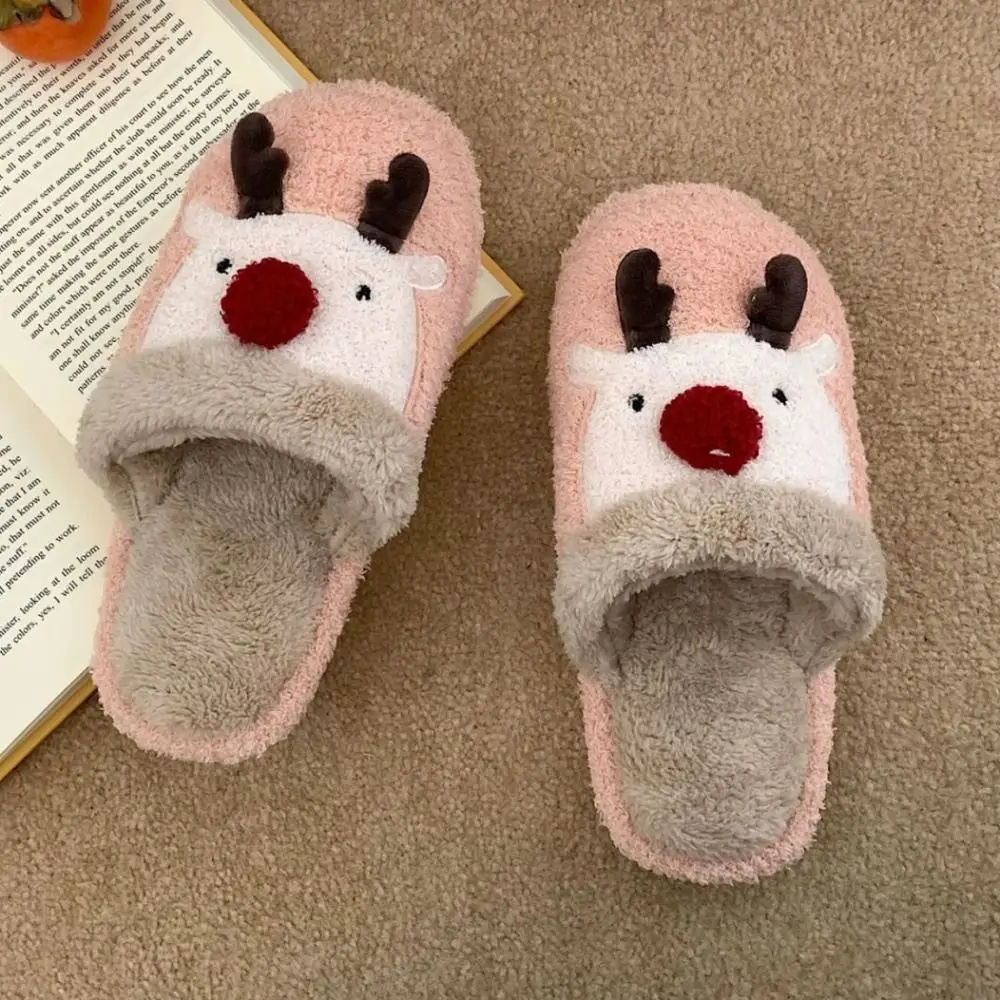 Chaussons en peluche de Noël Elk pour femmes, coordonnants, durables, confortables, dortoir, maison, intérieur, hiver