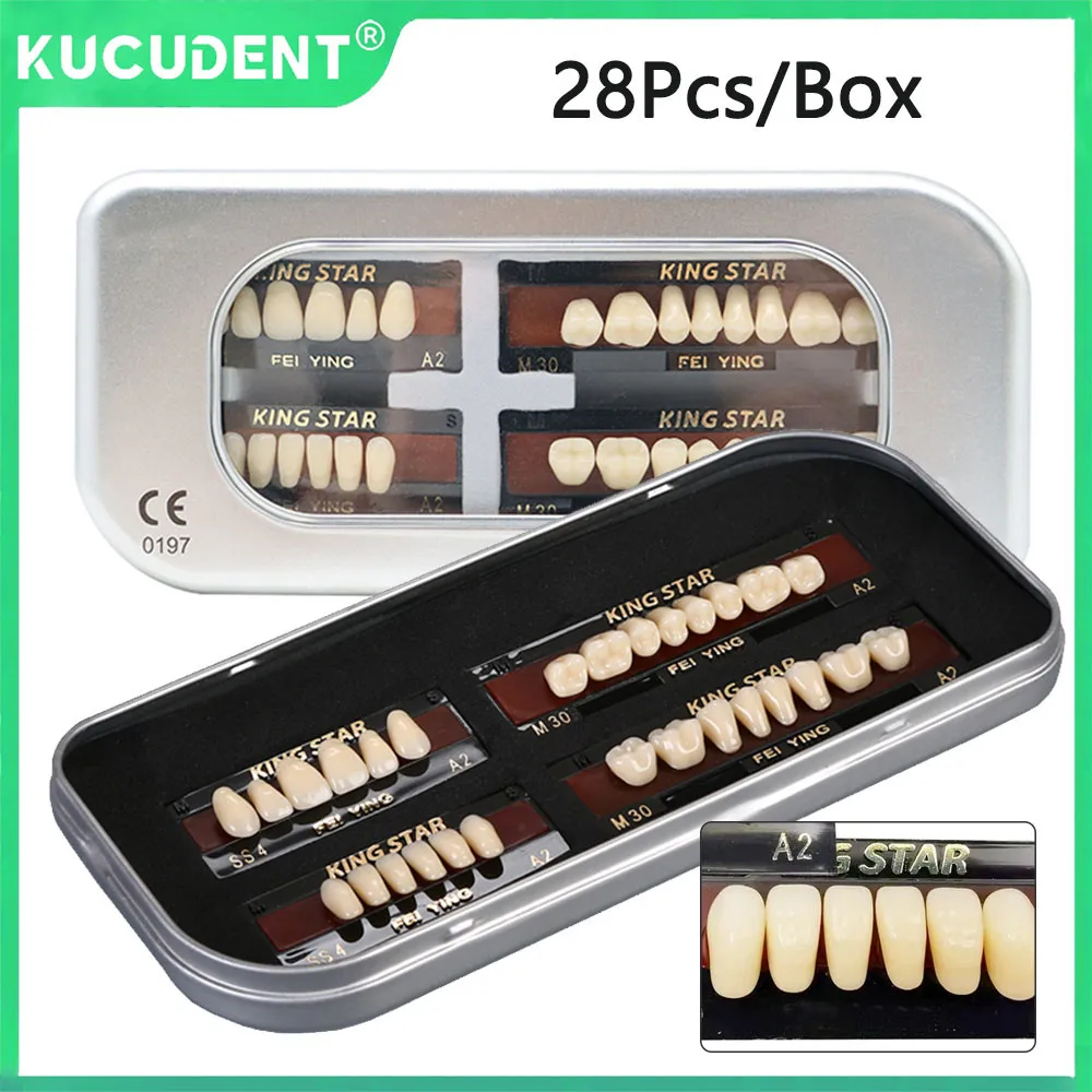 

28 шт./кор., стоматологические пластиковые стальные зубы, синтетическая смола, полный набор зубов, композитный передний задний протез, акриловый зуб