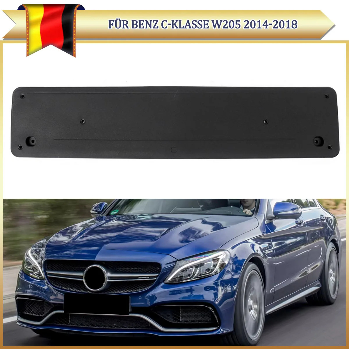 Magickit Nero per Mercedes Classe C W205 C205 S205 2014-2018, Supporto Targa Anteriore Inferiore per Paraurti, Sostituzione per 2058801644