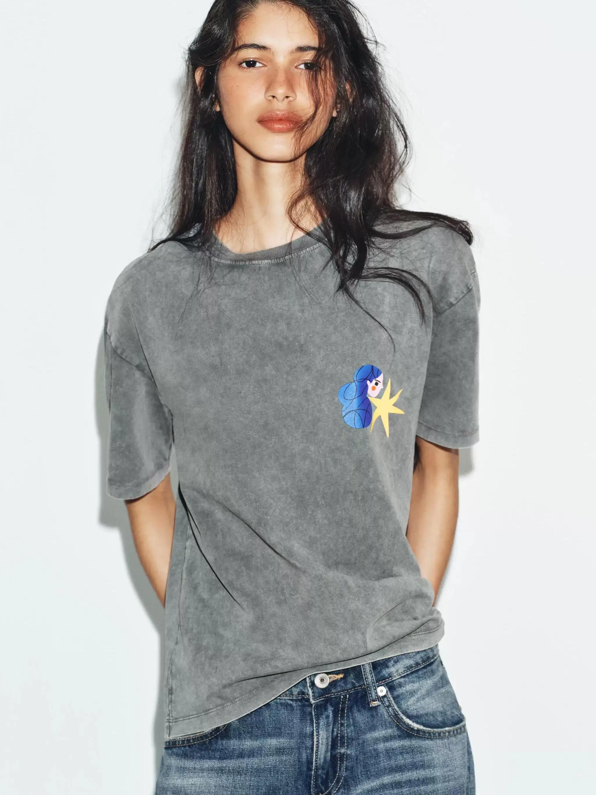 

New Summer Women's T-shirt Simple round Neck Fashion Print Wash Effect Girl's Top Quality Material Age 18-25 Summer 2026