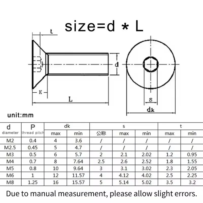 Leijiu Black 304 Stainless Steel M3 M4 M5 M6 M8 Hex Socket Flat Countersunk Screw Dispensing Bolts