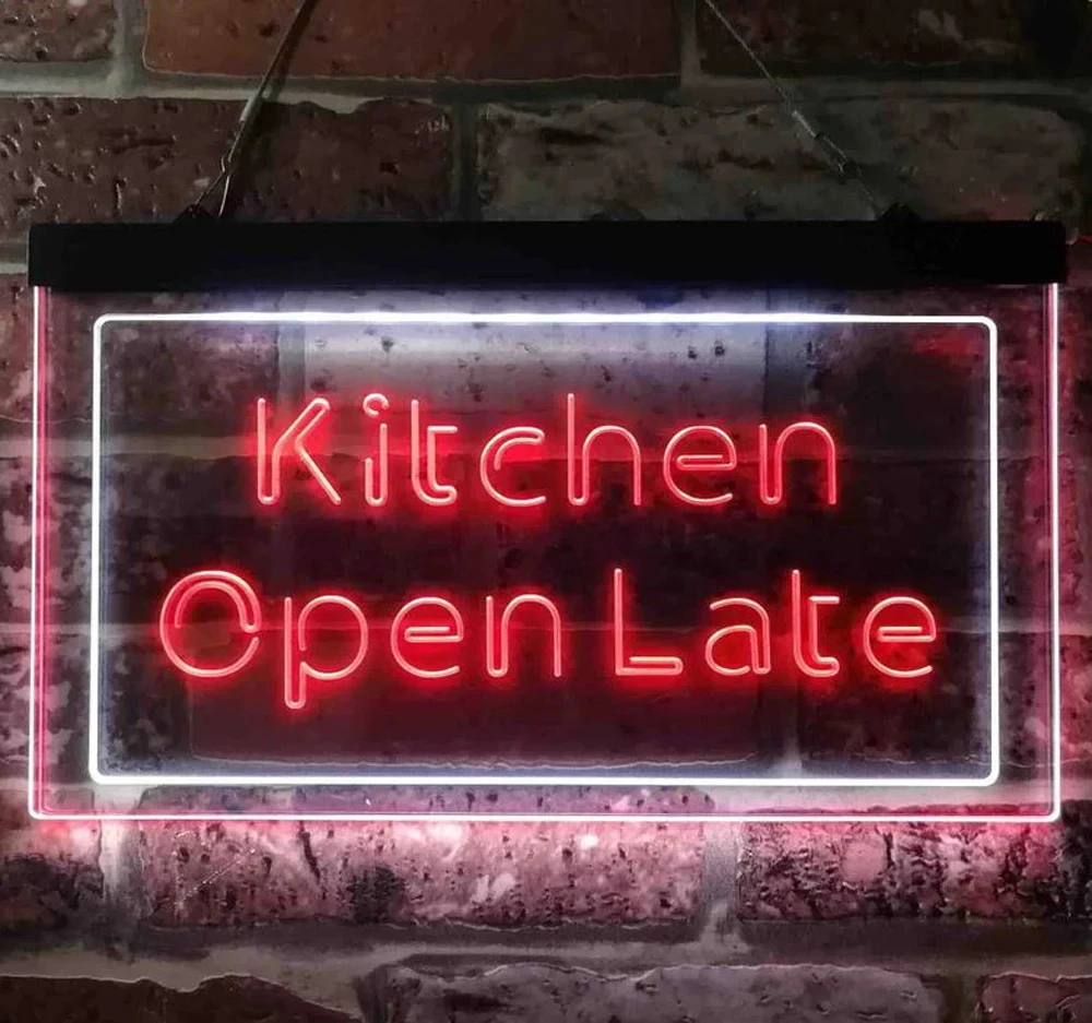 

Dual Color LED Neon Sign Kitchen Open Late Night Eat Restaurant Open Neon Light Restaurant Bar Neon-3D Carving Wall Art