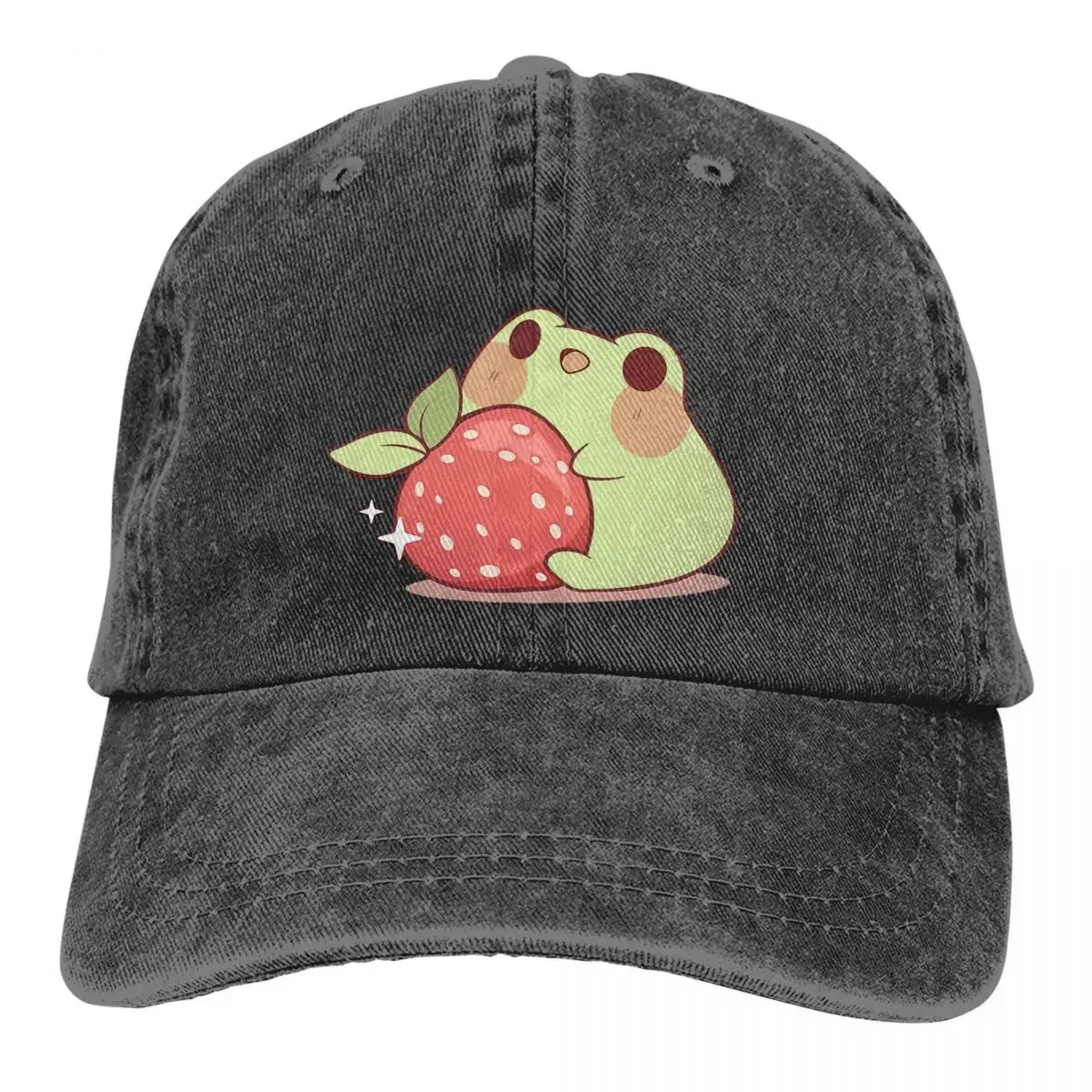 

Washed Men's Baseball Cap Frog With Strawberry Trucker Snapback Caps Dad Hat Golf Hats