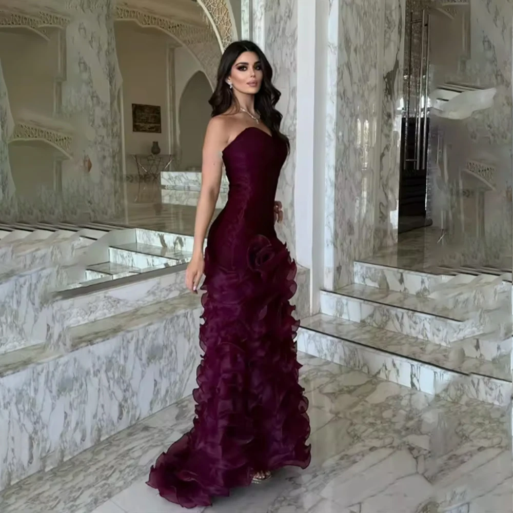 Elegante Avondjurken Sweetheart Zeemeermin Bloemen Formele Jurk voor Vrouwen Strapless Feestjurk Aangepaste فساتга Byd