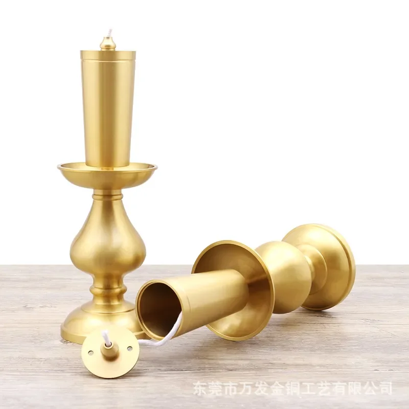 Solid Brass Buddha Oil Lamp Traditional Buddhist Ritual Candle Holder for Guanyin Worship Home Temple Decoration Ghee Burning