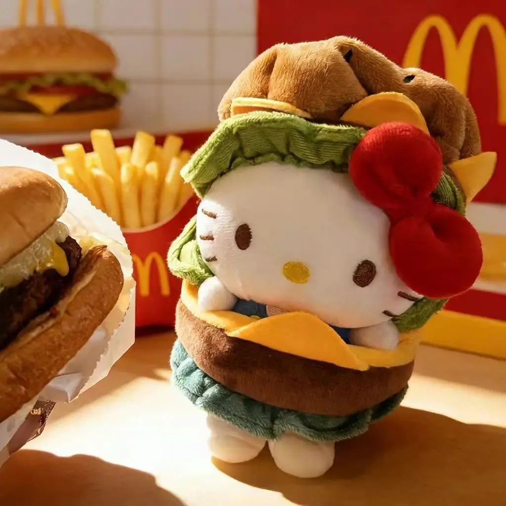 Sanrio Hello Kitty Cross-Dressing Hamburger Plush Doll Ornament Itabag Desktop Display Decoration Collectible Toy Birthday Gift