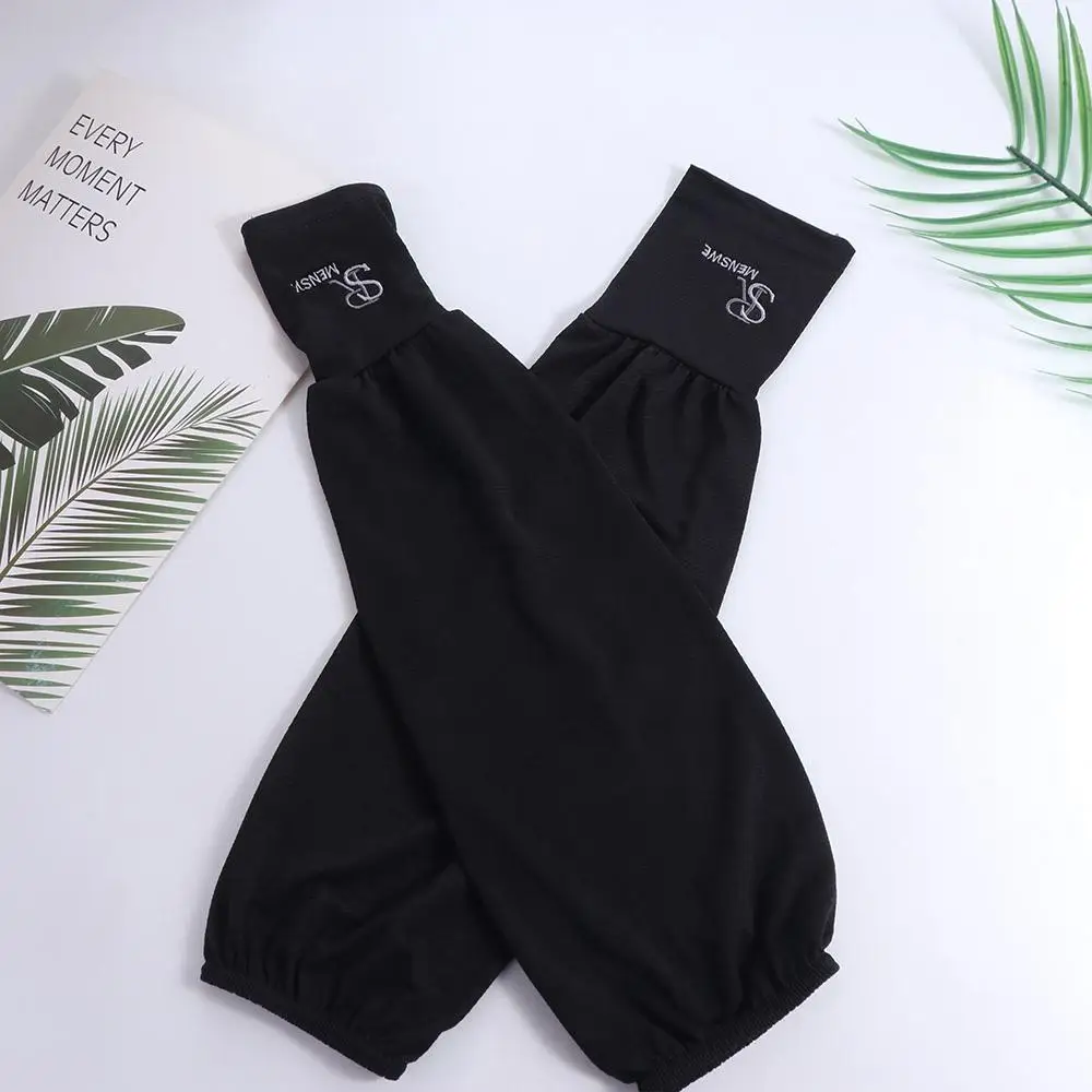 Sarung tangan berkendara lengan tabir surya anti-UV huruf lengan sutra es warna Solid elastis sarung tangan bersepeda penutup pelindung matahari anak perempuan