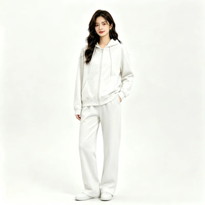 Women's New Pink Cotton Tracksuit Summer Fashion Two Piece Set with Zipper Pants And Hood Classic Red Tracksuit for Women image 6