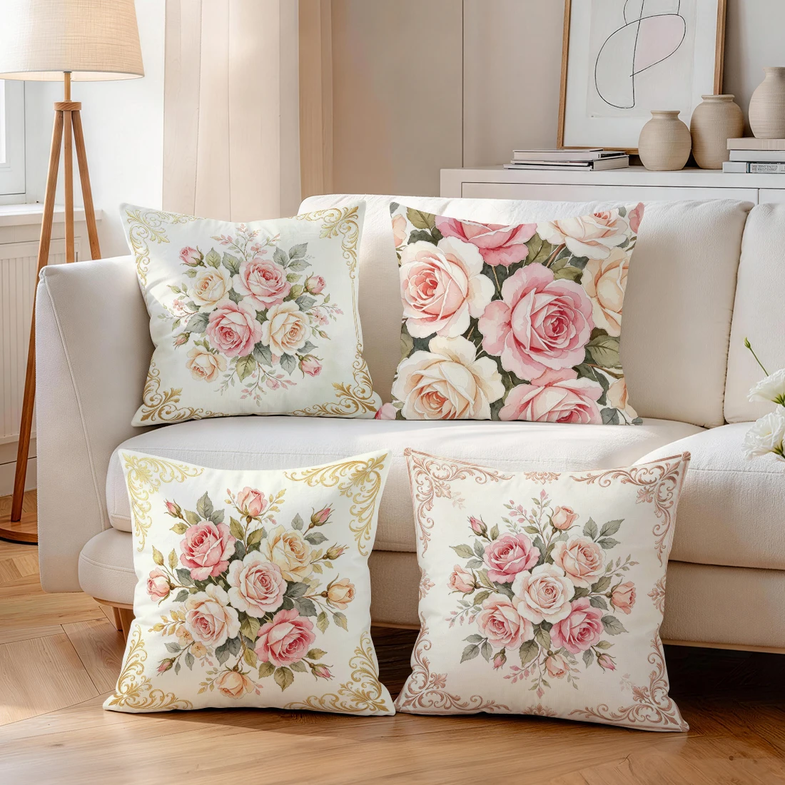 Rose Clusters Pillowcase Printed Polyester 40/45/50cm Throw Pillowcover Decorative Sofa Cushion Pillowslip Home Decor