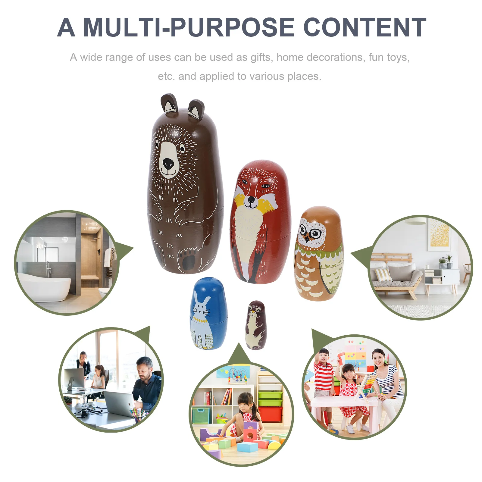 5 pçs russo empilhamento de madeira matryoshka premium decorativo nidificação urso armazenamento estatuetas humanas artesanato presentes