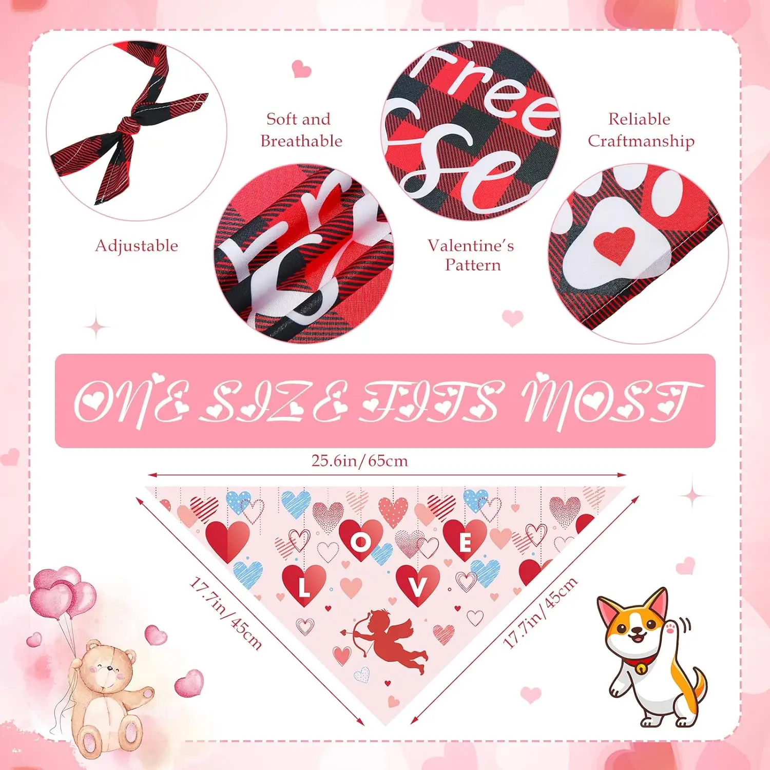 30pcs/ Pack Valentine\'s Day Dog Bandanas Heart Floral Triangle Bibs Scarf Neckerchief Scarf Bandana For Dogs Cats Pet