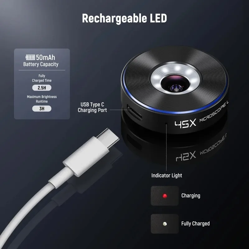 Picture 5: 45X Mini Pocket Microscope Lens with 17mm Thread Phone Lens Clip, 2 Brightness LED Light Compatible
