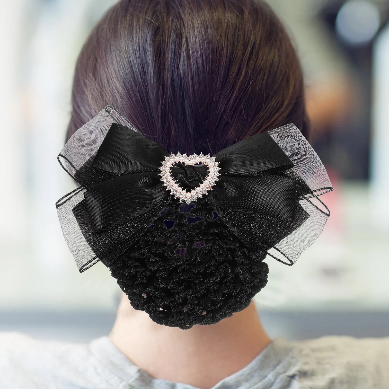 

Elegant Hair Bun Cover Clip Bowknot Mesh Hairnet Professional Stylish Accessory for Women Service Nurses Flight Attendants