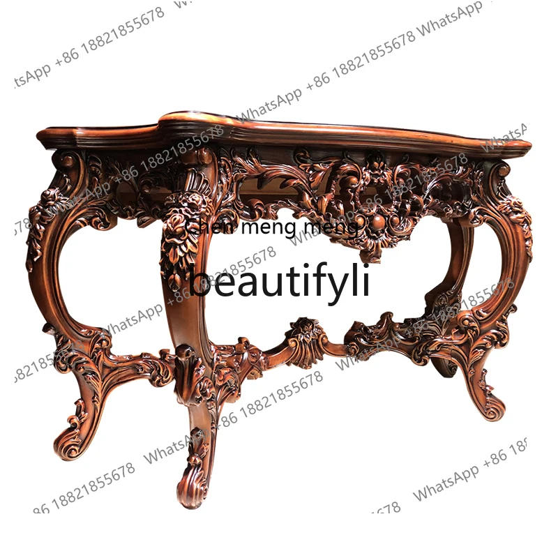 

High-end luxury 100% solid wood European carved entrance table