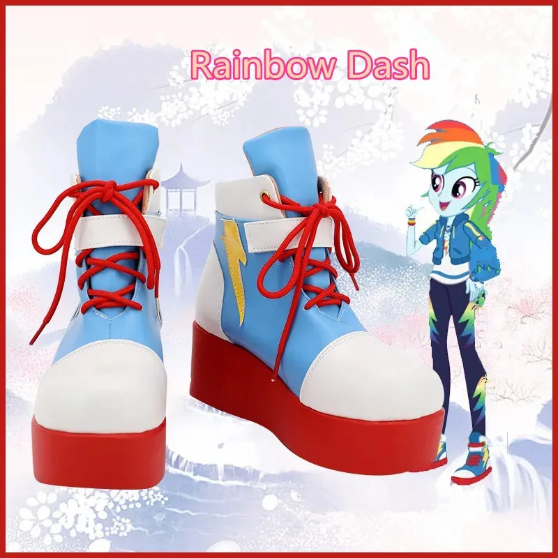 Sepatu kostum Cosplay Rainbow Dash gadis Equestria sepatu bot kulit imitasi buatan tangan