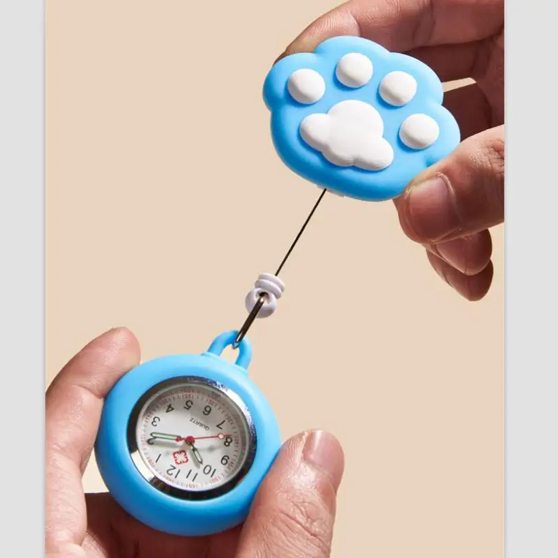 Cat Paws Nurse Fob Watches Stretchable Cartoon Hanging Watch Retractable Clip Pocket Watch Doctors Medical Students Gift Clocks