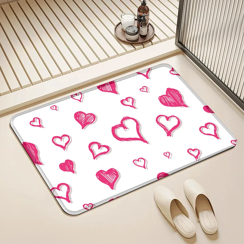 

Pink Heart Pattern Doormat Non-slip Floor Rug for Home Entrance Bathroom Kitchen Living Room Decorative Mat