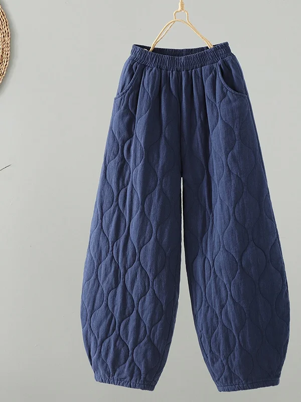 

Утепленные хлопковые брюки для женщин, зимние теплые брюки с высокой талией, свободный крой, повседневная верхняя одежда, брюки-фонарики в ретро-стиле