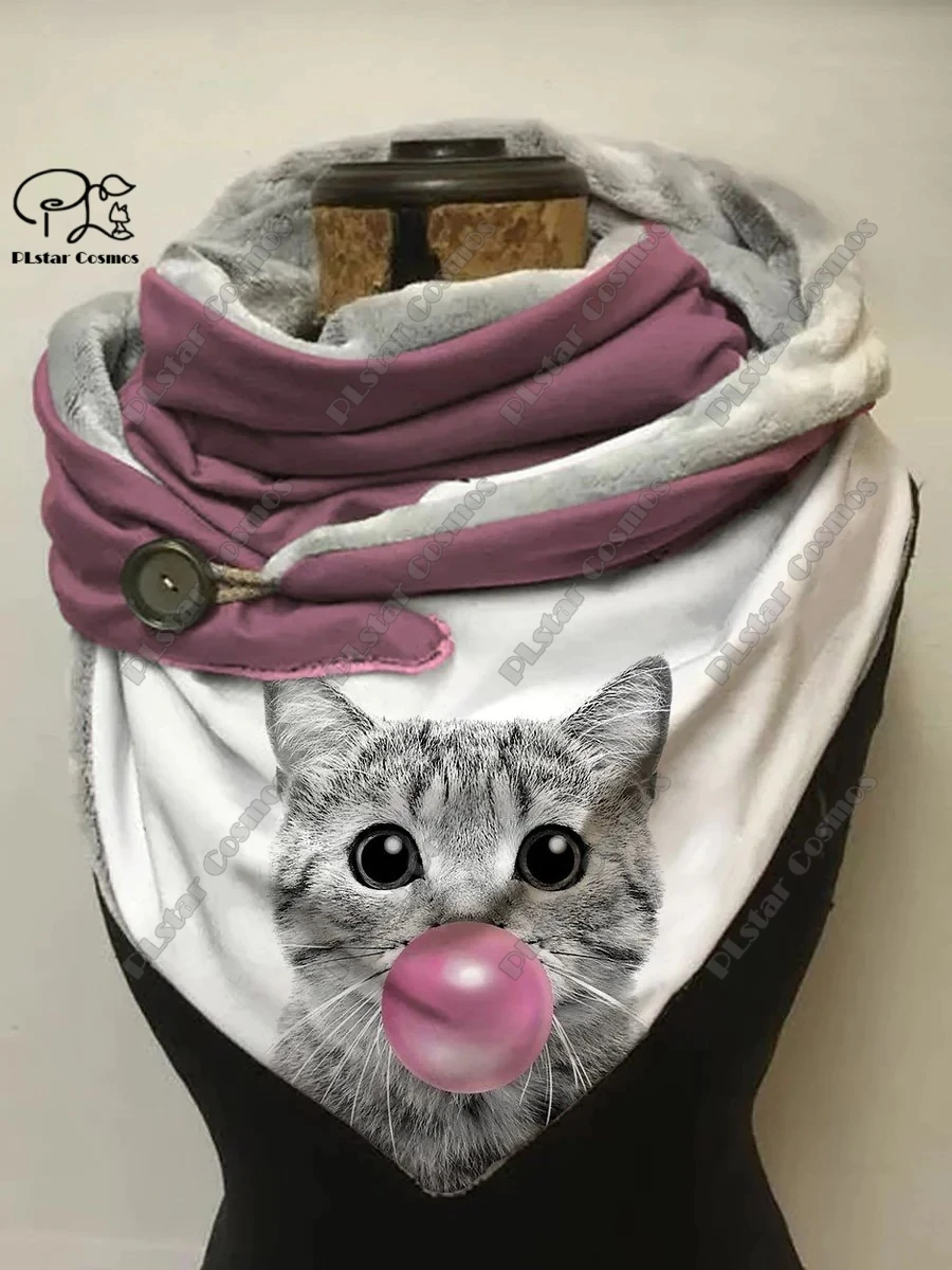 3D printed animal series cute kitten funny pattern female warm shawl spring and winter small triangle scarf M-1