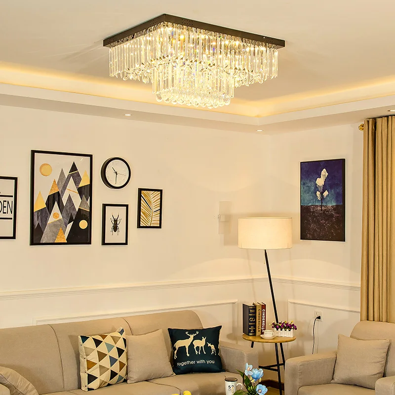 Crystal light living room rectangular simple modern warm luxury lamps home bedroom lights LED ceiling light