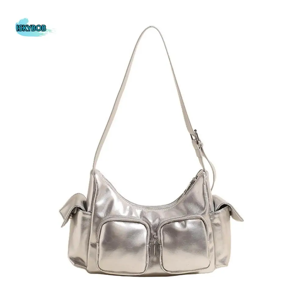 

Y2K карманная сумка через плечо на молнии в корейском стиле из искусственной кожи, сумка подмышки, однотонная регулируемая женская сумка на плечо, уличная сумка