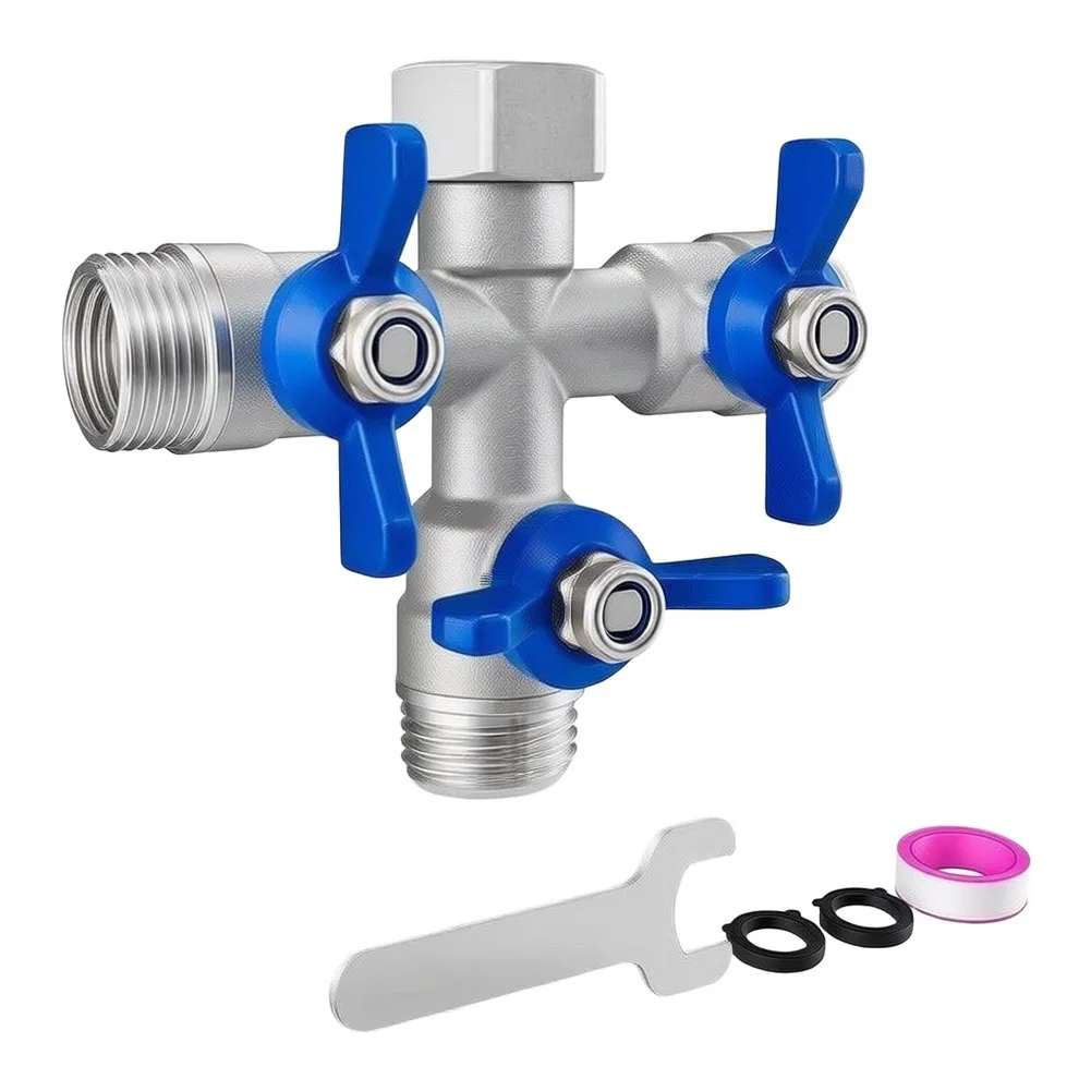 Stainless Steel 3-Way Garden Hose Connector with Thick Wall Construction for Stability Under High Water Pressure