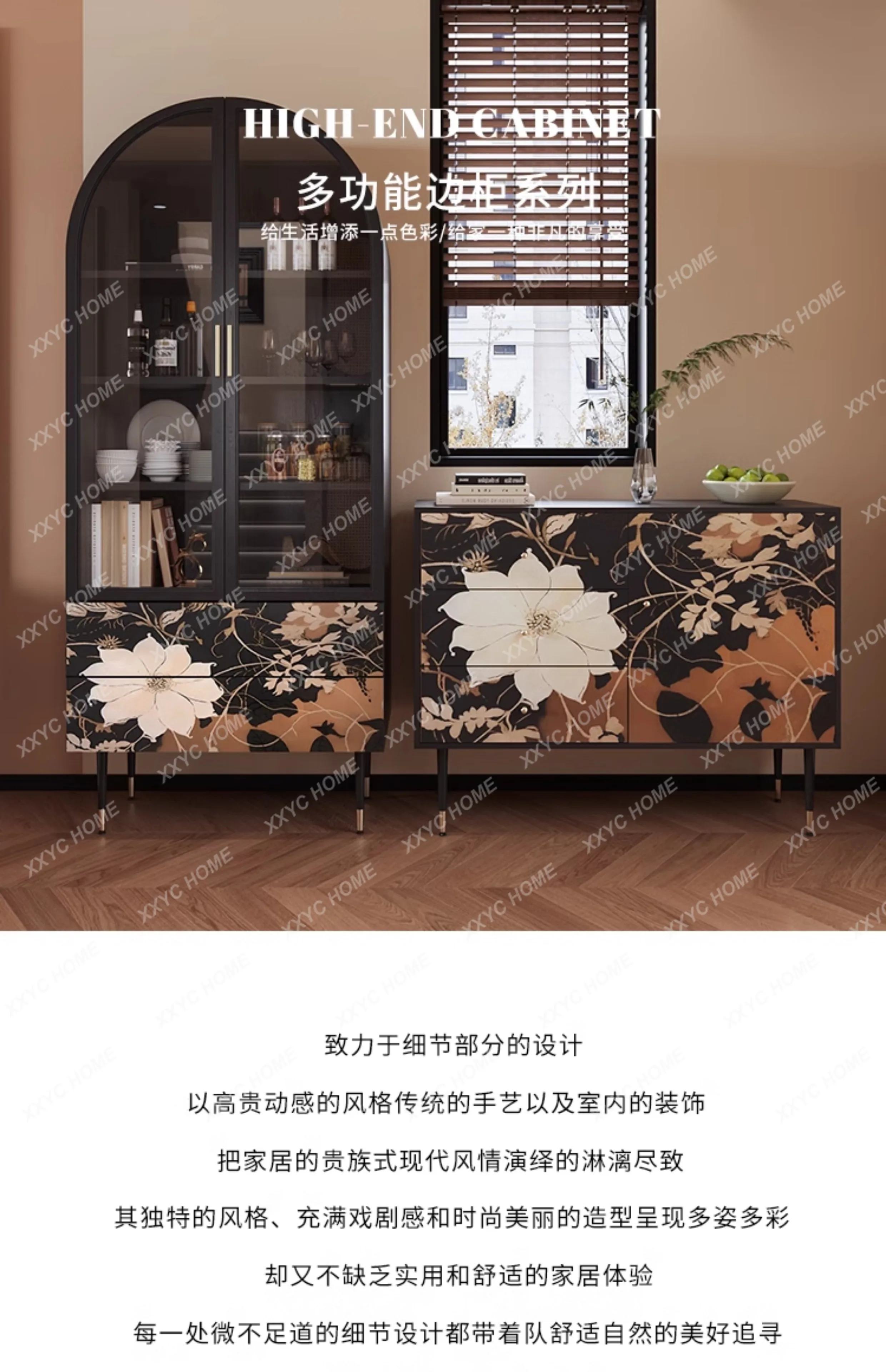 DV  Medieval style bucket cabinet, living room against the wall storage locker decorative cabinet home wine cabinet painting