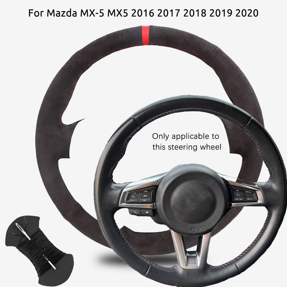 Housse de volant de voiture en cuir microfibre, pour Mazda MX-5 MX5 2016 2017 2018 2019 2020, bricolage, couture à la main, étui enveloppant