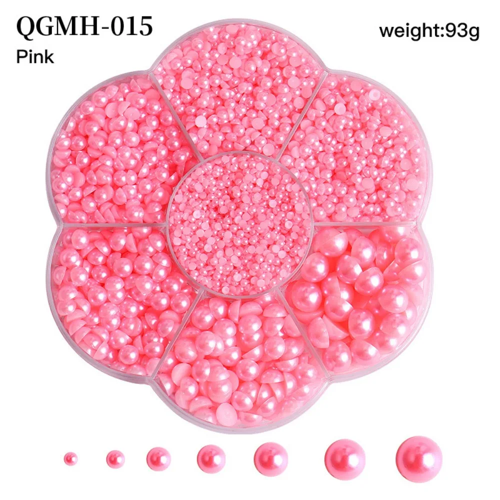 다채로운 진주 구슬 네일 혼합 크기 플랫 백 하프 라운드 진주 2-10mm 네일 아트 용품 장식 및 DIY 공예 디자인
