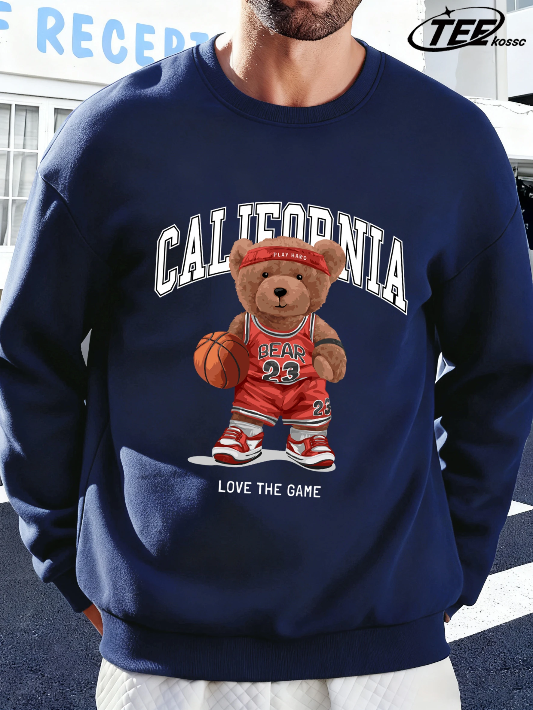 

Мужская толстовка California'S Bear Loves Basketball, флисовый модный топ с круглым вырезом, свободные пуловеры унисекс, универсальная базовая одежда